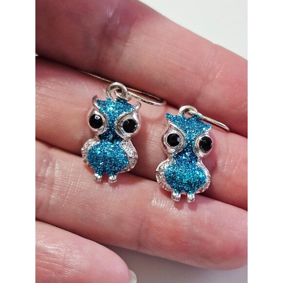 5 for $20 silver tone blue glittery owl earrings - Picture 1 of 9